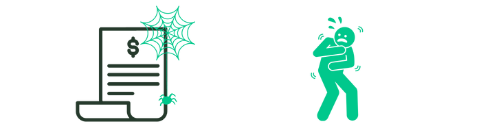 A cobwebbed bill beside a person shivering in fright