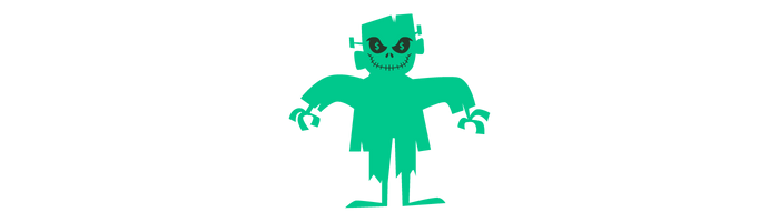 A green Frankenstein-like monster