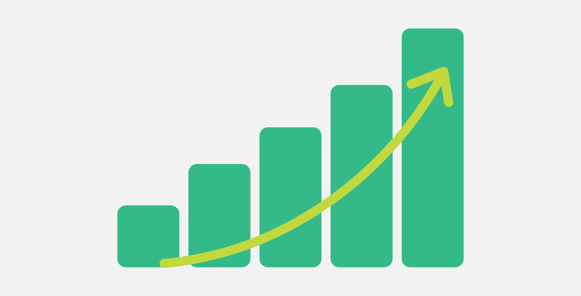 A rising yellow arrow crossing green bars of increasing height