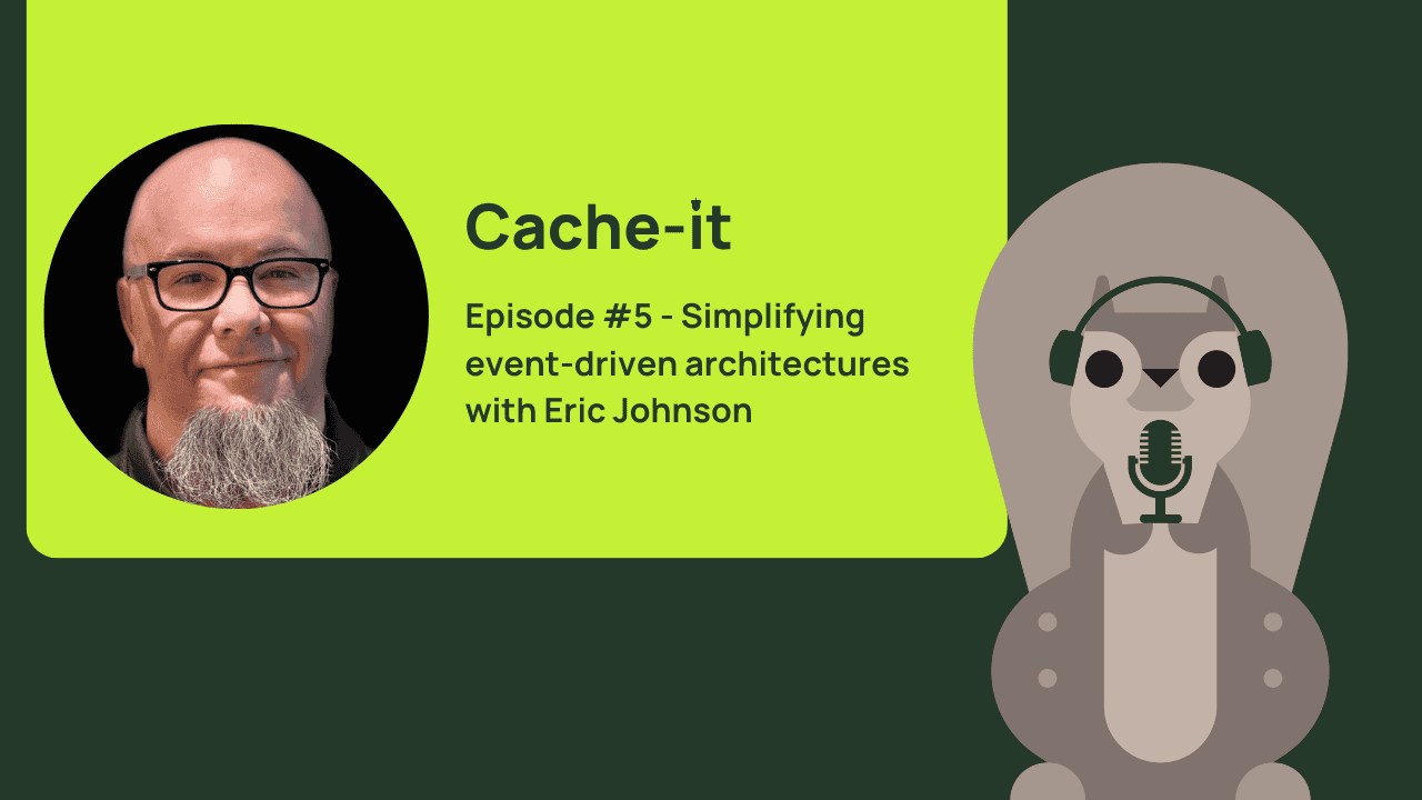 Cache-it episode 5 graphic with Eric Johnson's portrait and a podcast squirrel