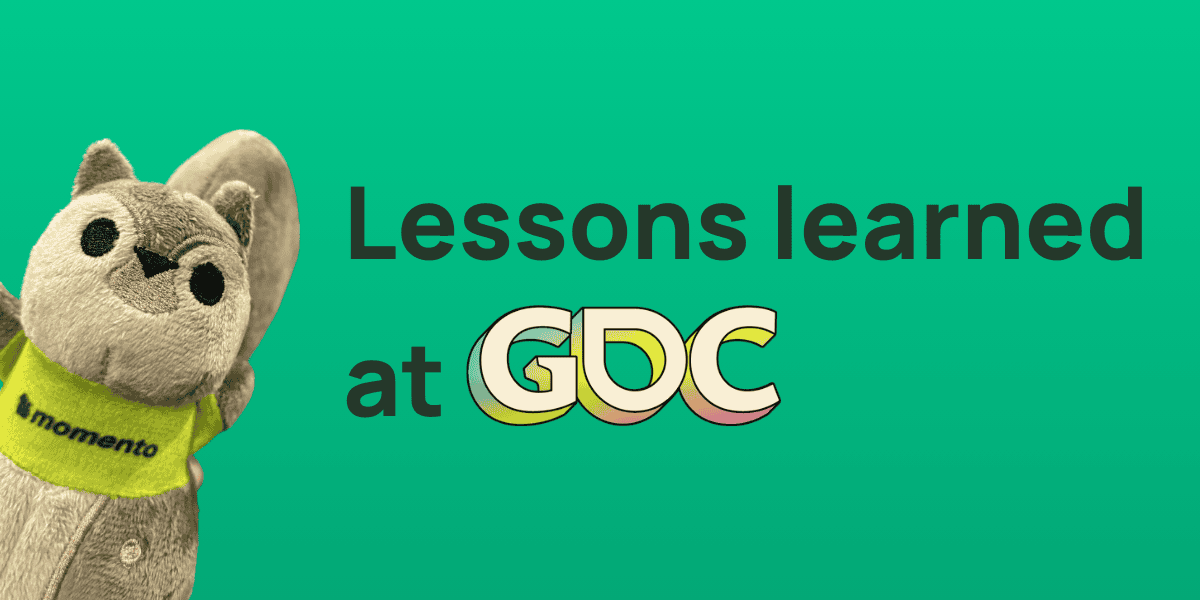 A squirrel plush toy beside the words Lessons learned at GDC