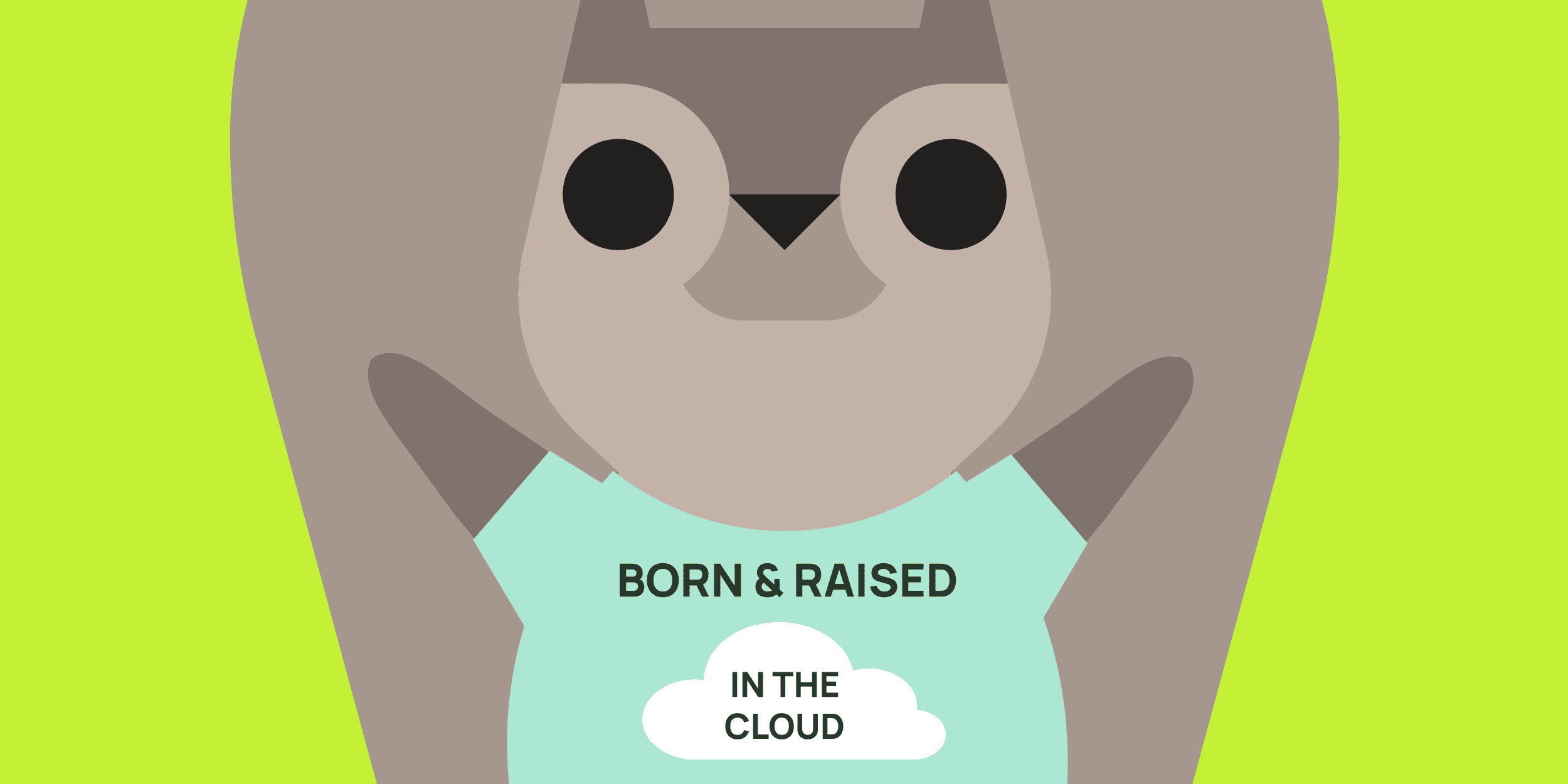 A cartoon squirrel wearing a Born and Raised in the Cloud shirt