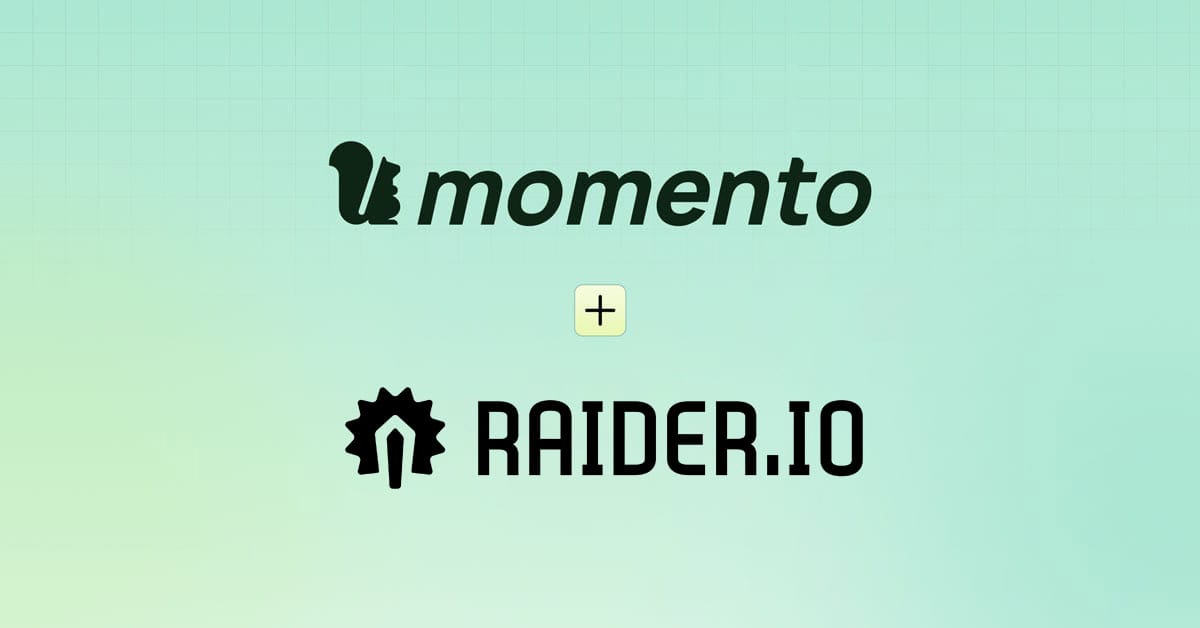 Momento and Raider.IO logos on a pale green background