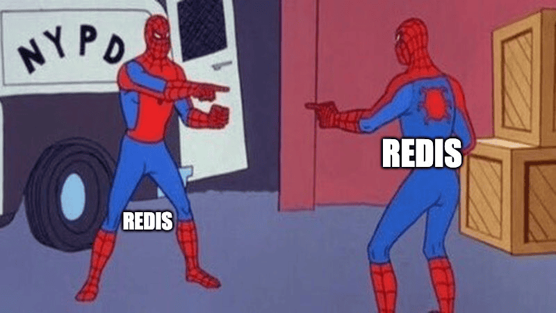 spodermen meme pointing at eachother as Redis