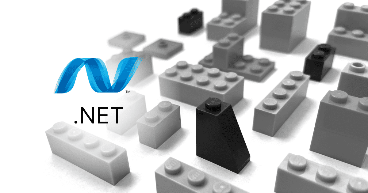 .NET logo among black, white, and gray building blocks