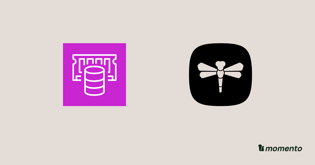 Amazon ElastiCache and Dragonfly Cloud icons with Momento branding