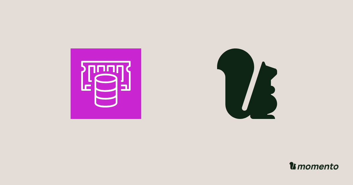 Amazon ElastiCache and Momento Cache icons with Momento branding
