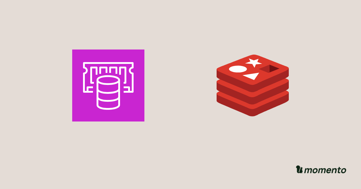 Amazon ElastiCache and Redis Cloud icons with Momento branding