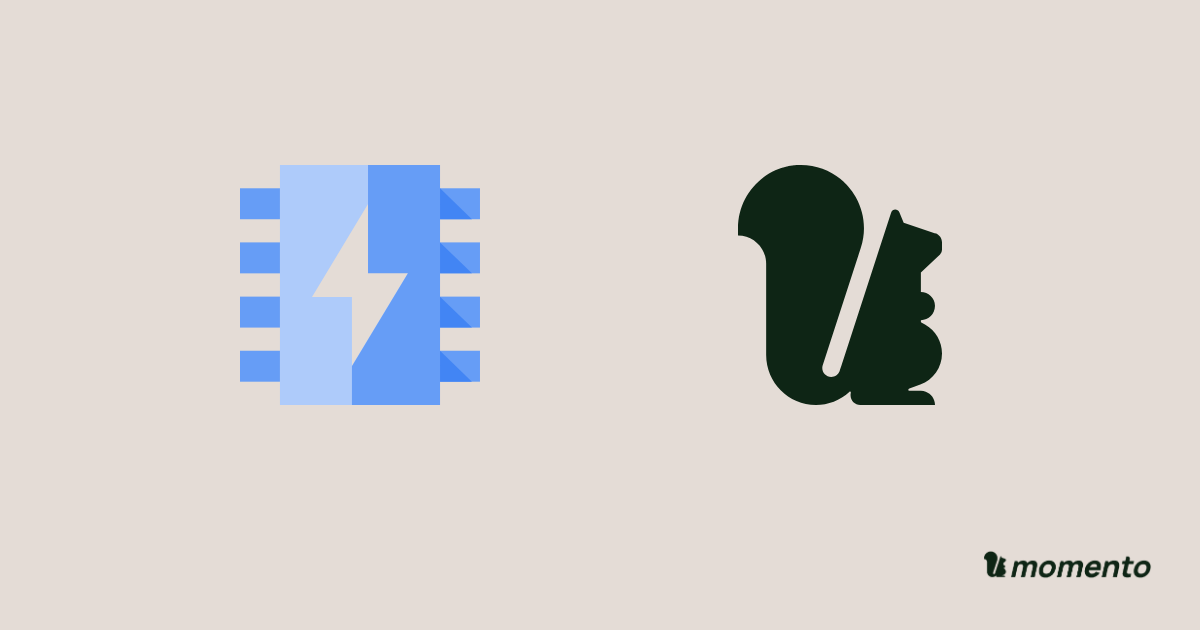 Memorystore for Valkey and Momento Cache icons with Momento branding