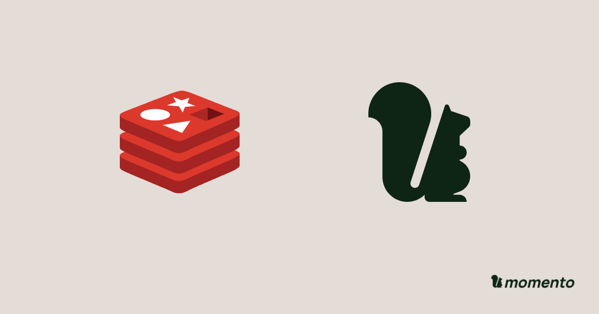 Redis Cloud and Momento Cache icons with Momento branding